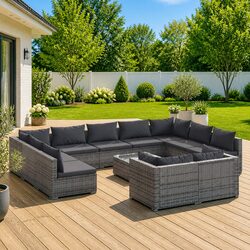 Premium 12 Piece Grey Poly Rattan Garden Lounge Set