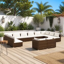Garden Lounge Set 12 Piece Outdoor Furniture Poly Rattan Brown Modular Patio