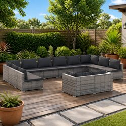 Durable 12-Piece Garden Lounge Set in Grey Poly Rattan