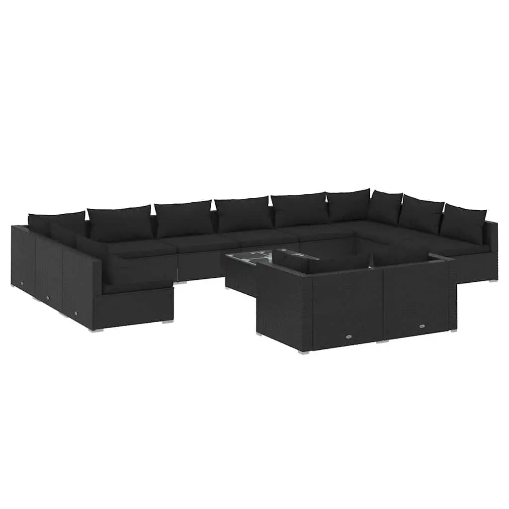 13 Piece Garden Lounge Set PE Rattan Outdoor Patio Furniture Black with Cushions