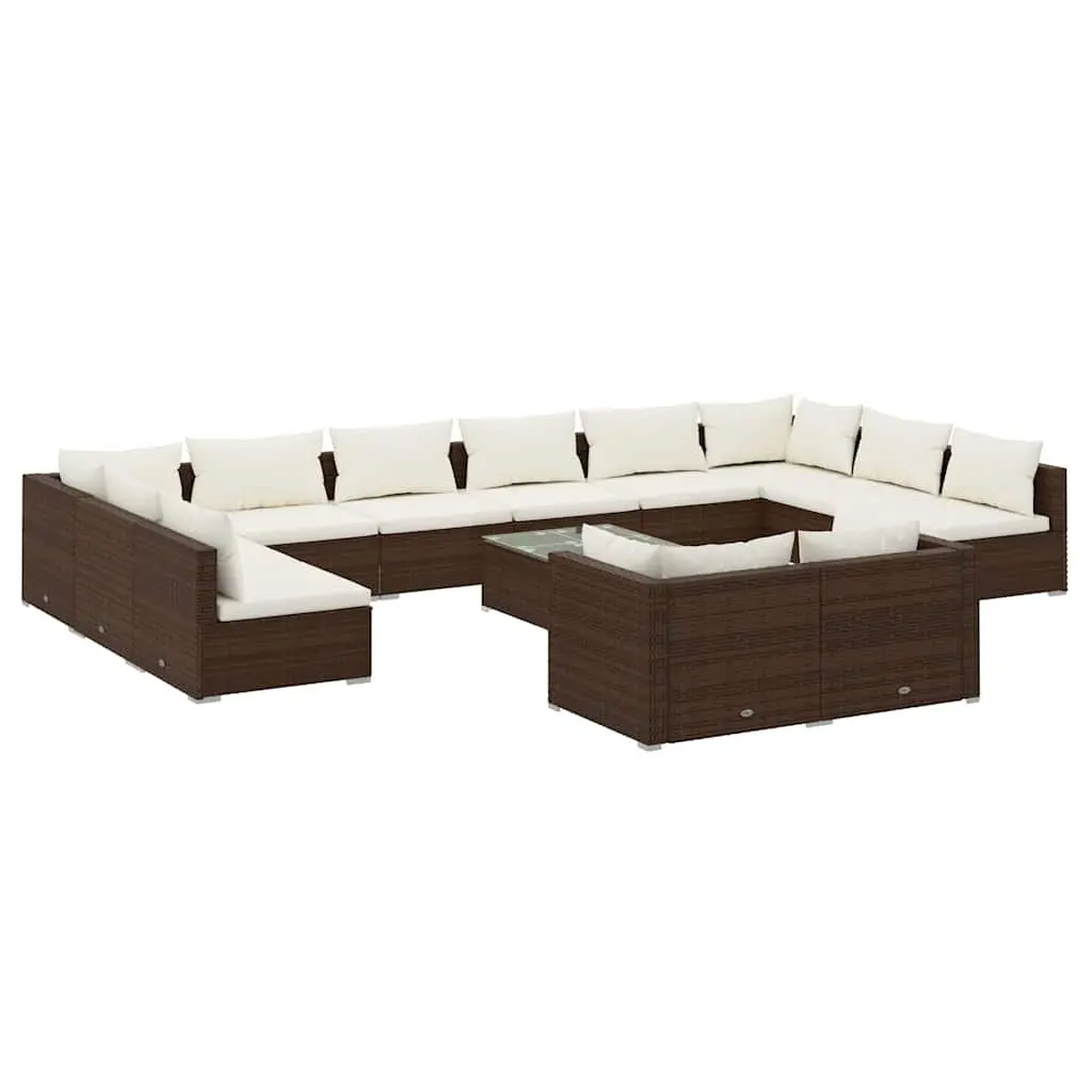 Garden Lounge Set PE Rattan 13 Piece Brown Modular Patio Furniture with Cushions