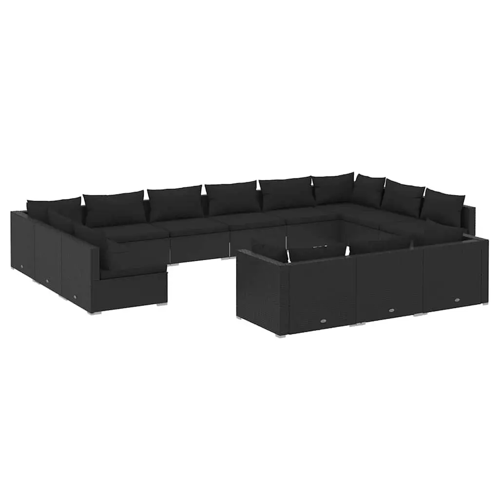 13-Piece Black Poly Rattan Garden Lounge Set