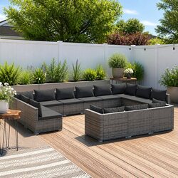 Durable 13-Piece Grey Garden Lounge Set with Cushions