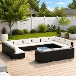 14 Piece Modular Outdoor Patio Lounge Set in Black