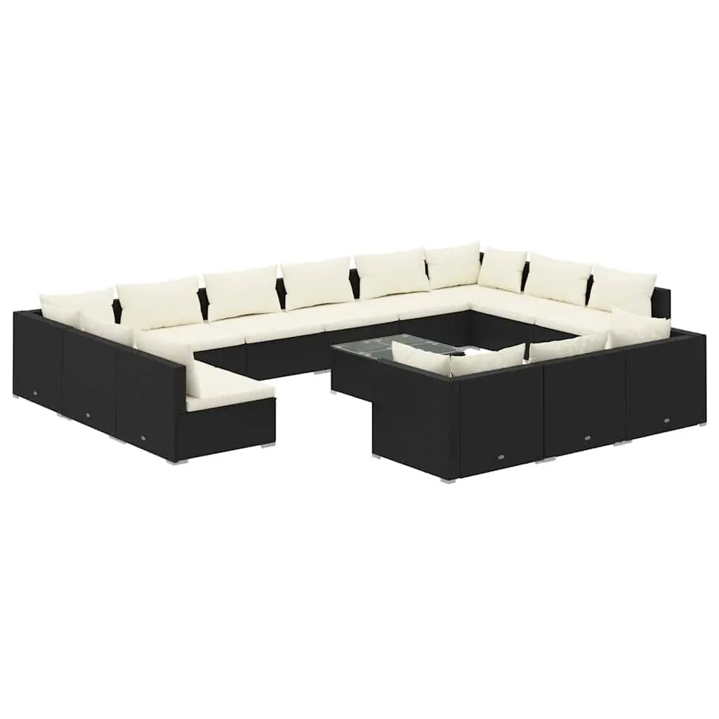 Garden Lounge Set Poly Rattan 14 Piece Outdoor Patio Furniture Black