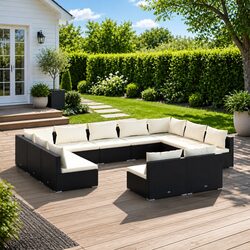 Premium 11-Piece Black Poly Rattan Outdoor Lounge Set