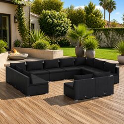 Sturdy Modular Garden Lounge Set - 11 Pieces in Black