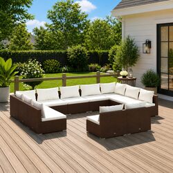 Durable 11-Piece Garden Lounge Set in Brown Poly Rattan