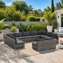 Durable 11 Piece Garden Lounge Set with Grey Poly Rattan