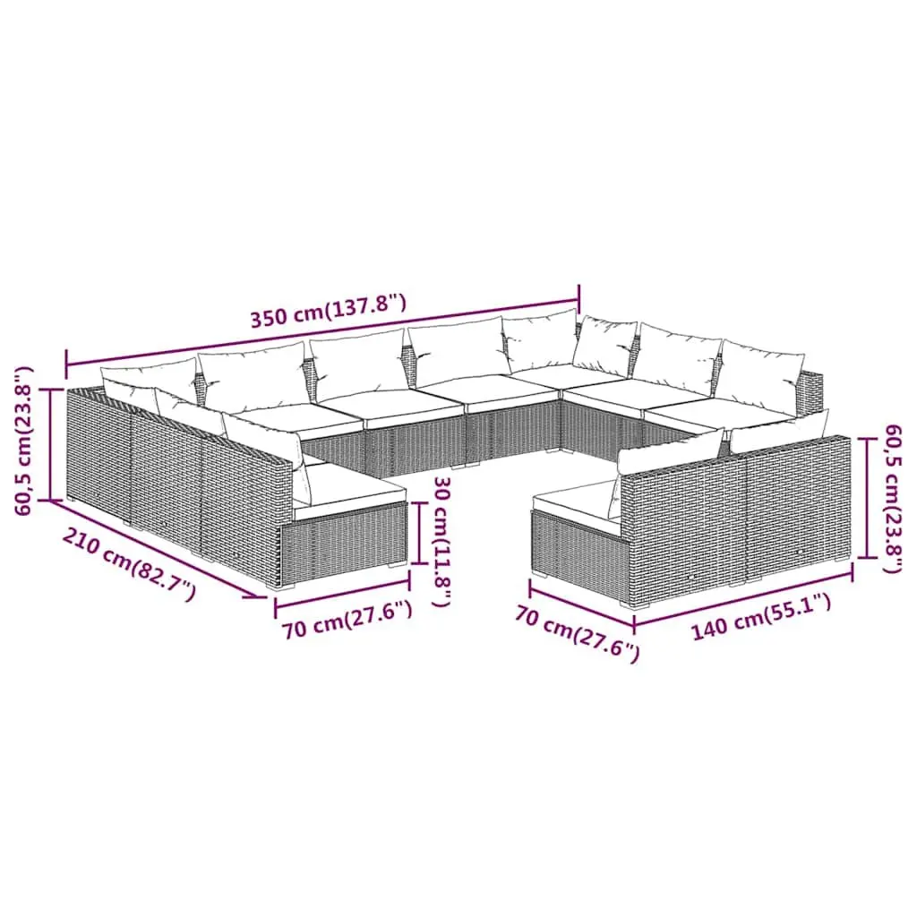 11 Piece Garden Lounge Set with Grey Poly Rattan
