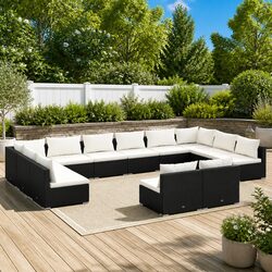 12-Piece Modular Black Poly Rattan Garden Lounge Set