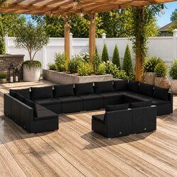 Durable 12 Piece Black Modular Garden Lounge Set
