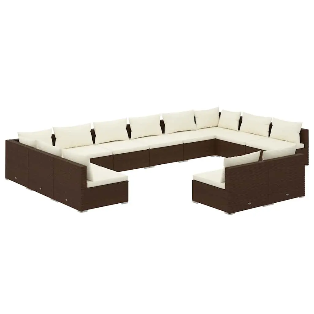 Garden Lounge Set Poly Rattan 12 Piece Outdoor Furniture Brown