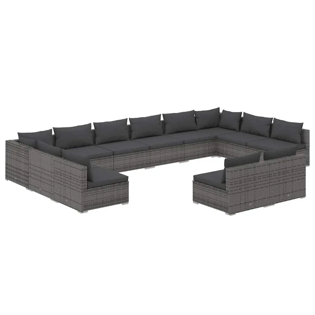 12 Piece Garden Lounge Set PE Rattan Steel Frame Grey Outdoor Furniture with Cushions