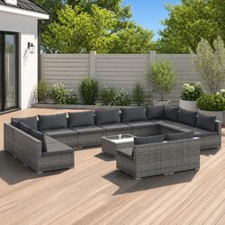 Premium 13 Piece Grey Garden Lounge Set with Cushions