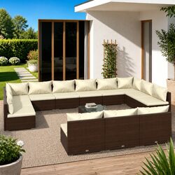 Modular 13-Piece Garden Lounge Set in Brown Poly Rattan