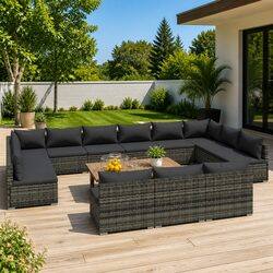 Premium 13 Piece Garden Lounge Set Grey Poly Rattan