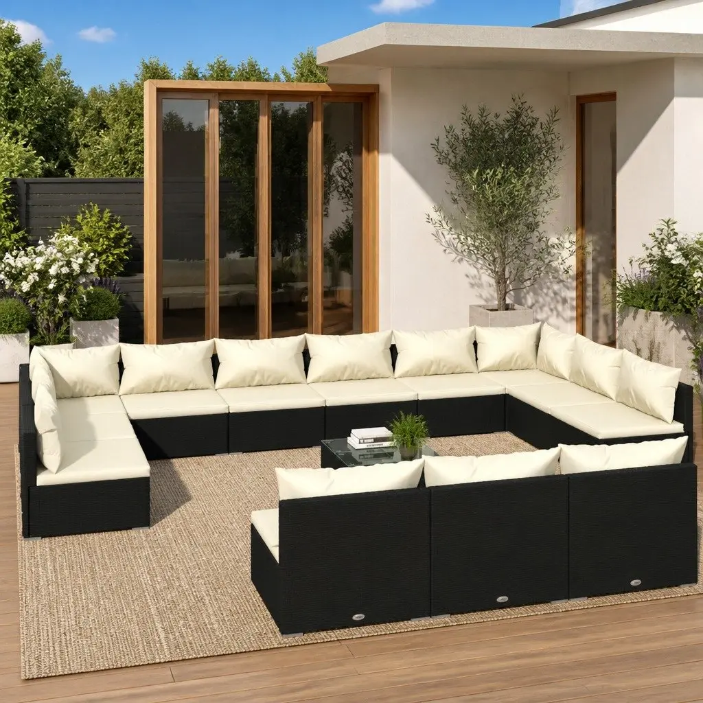 14-Piece Modular Black Rattan Garden Lounge Set