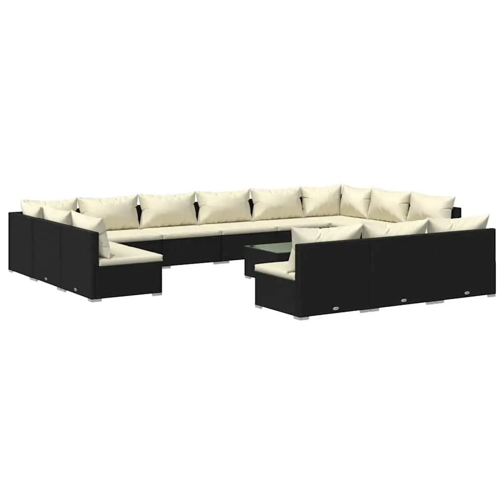 14-Piece Modular Black Rattan Garden Lounge Set