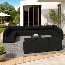 Black Poly Rattan 14 Piece Modular Garden Lounge Set