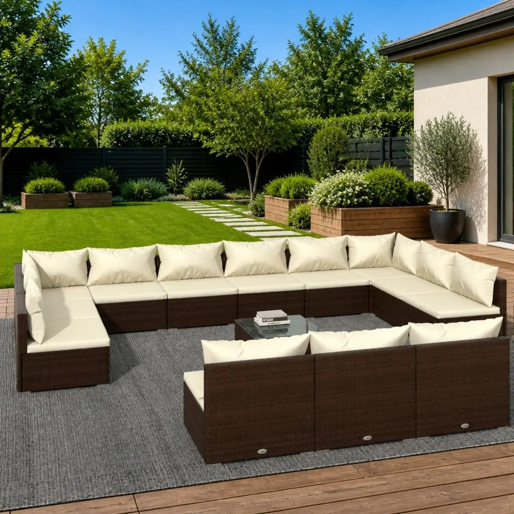 14 Piece Modular Brown Poly Rattan Garden Lounge Set
