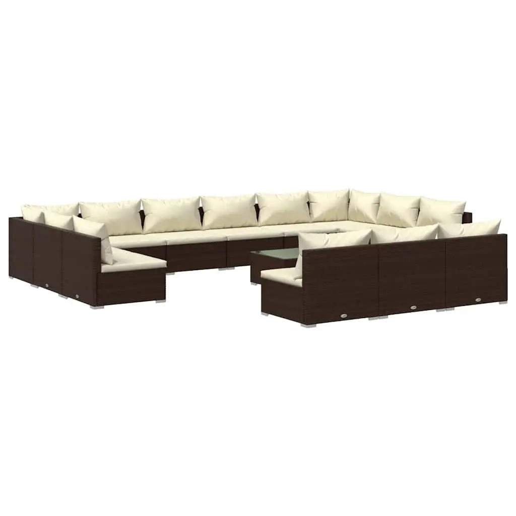 14 Piece Modular Brown Poly Rattan Garden Lounge Set