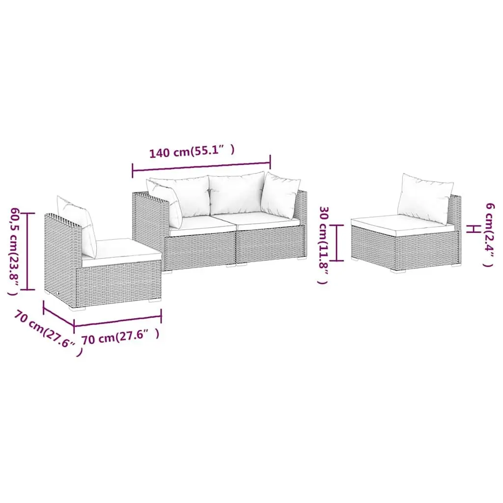 Garden Lounge Set Modular Black PE Rattan Outdoor Patio Furniture 4 Piece