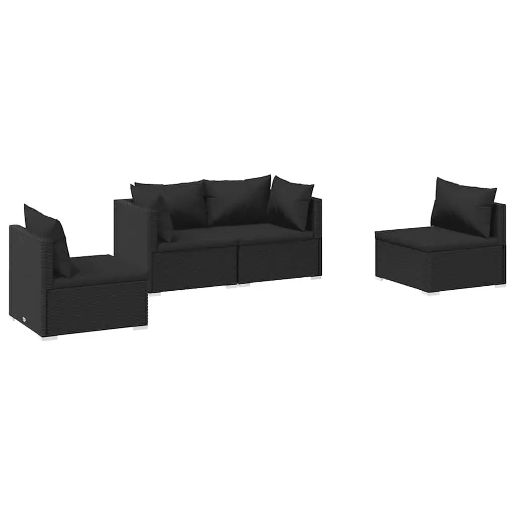 Garden Lounge Set PE Rattan 4 Piece Outdoor Patio Furniture Black