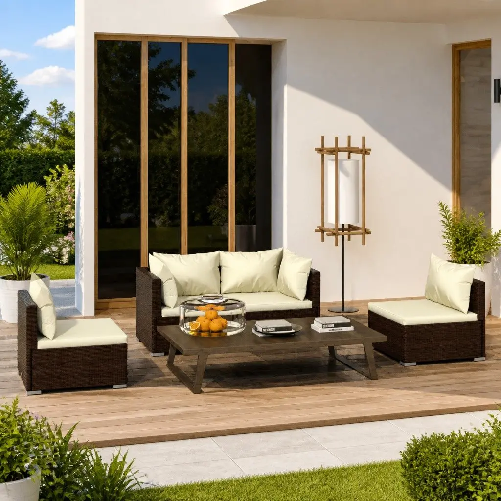 Brown Rattan 4 Piece Outdoor Garden Lounge Set