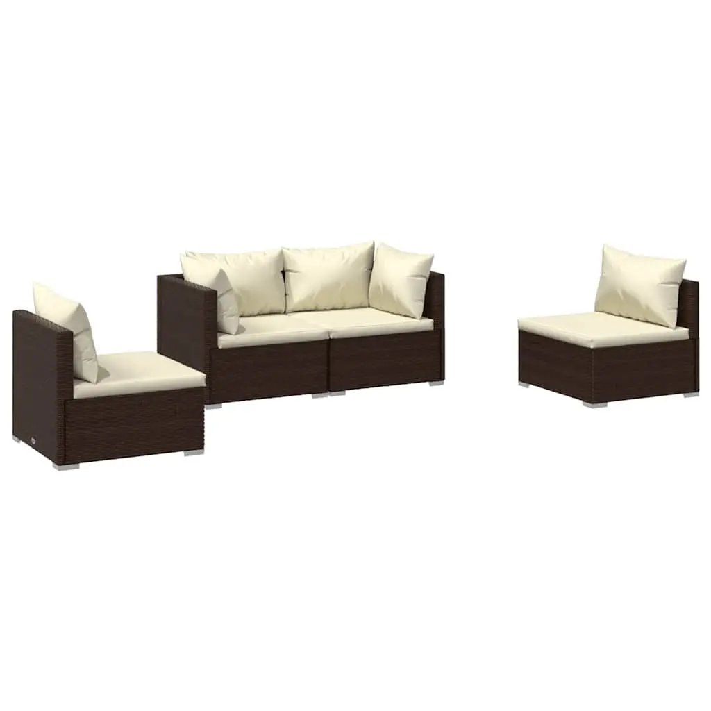 Brown Rattan 4 Piece Outdoor Garden Lounge Set