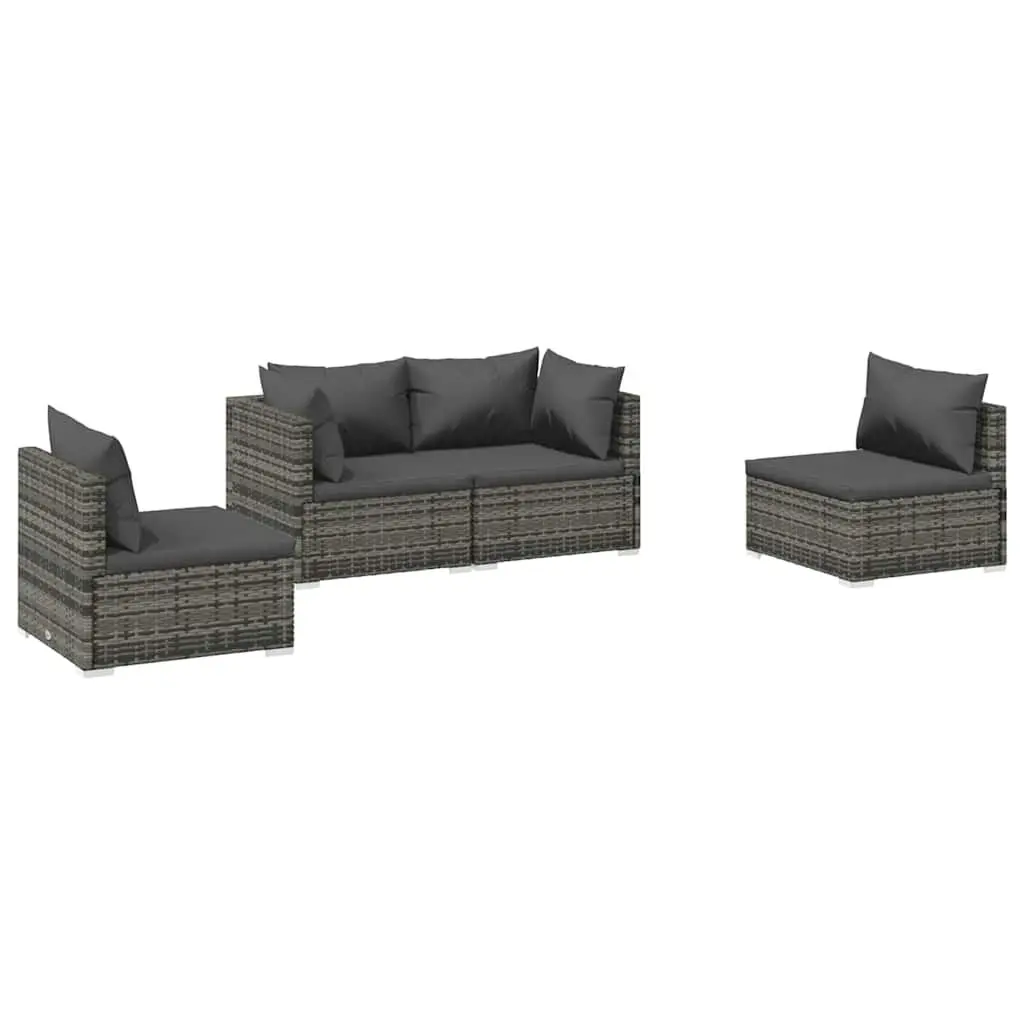 Garden Lounge Set Poly Rattan Grey 4 Piece Outdoor Patio Furniture