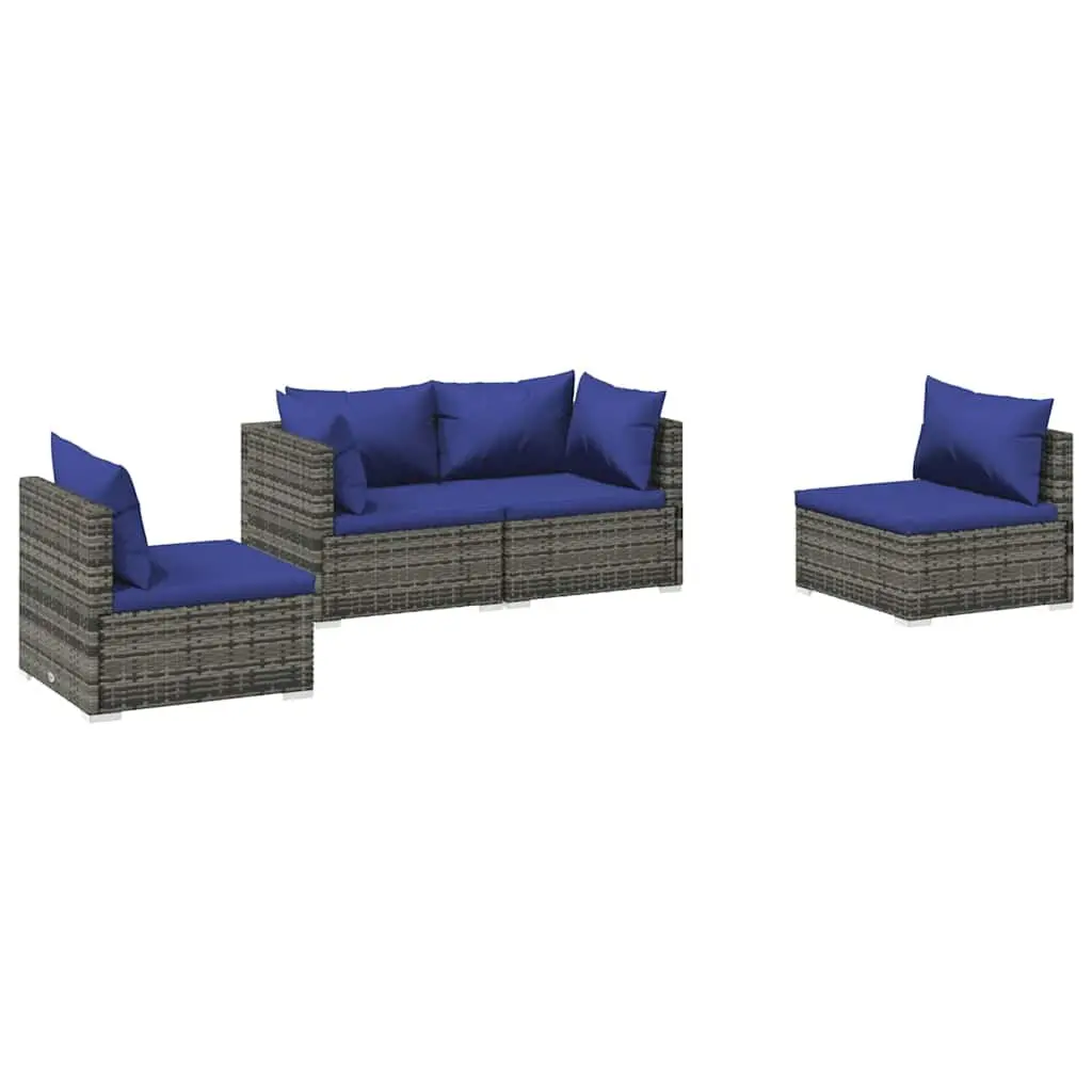 Garden Lounge Set PE Rattan 4 Piece Outdoor Patio Furniture Grey