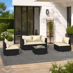 5 Piece Modular Outdoor Garden Lounge Set - Black Rattan