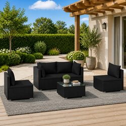 Durable 5-Piece Black Garden Lounge Set for Outdoors