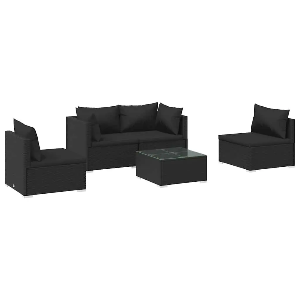 Garden Lounge Set Outdoor Furniture Powder-coated Steel 5 Piece Modular Black