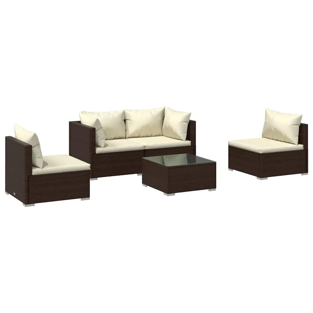 5-Piece Outdoor Garden Lounge Set in Brown Rattan