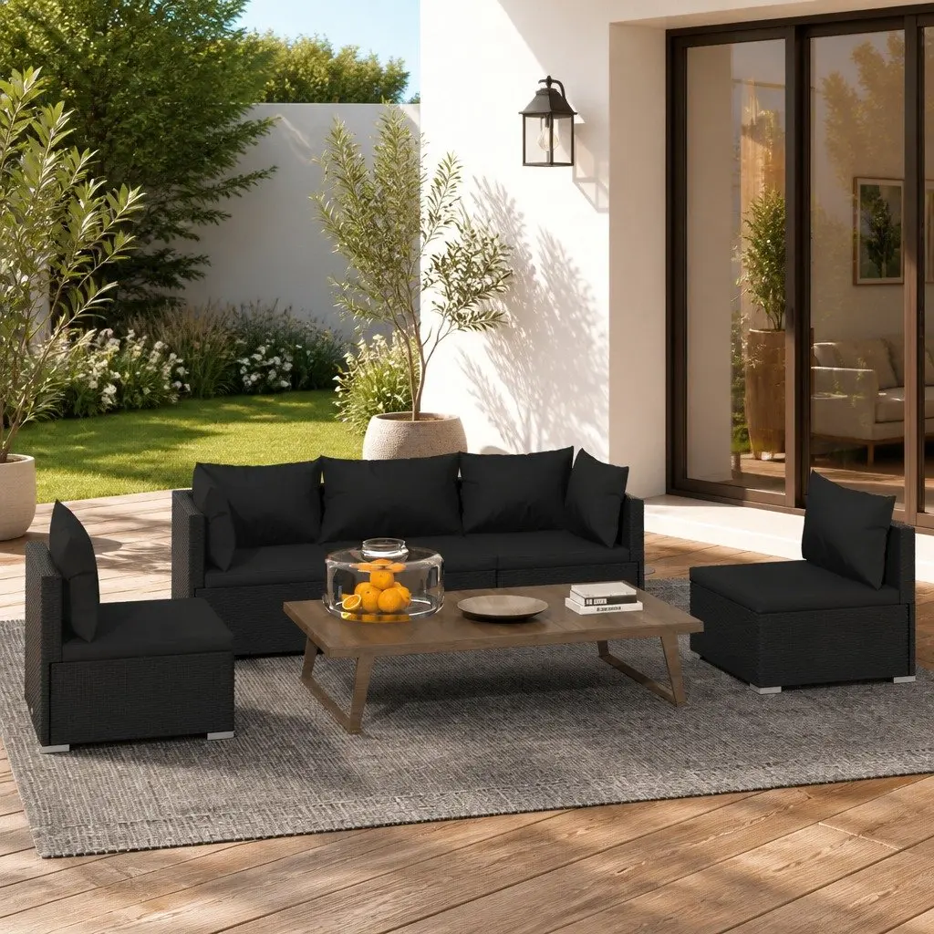 5 Piece Outdoor Lounge Set PE Rattan Black