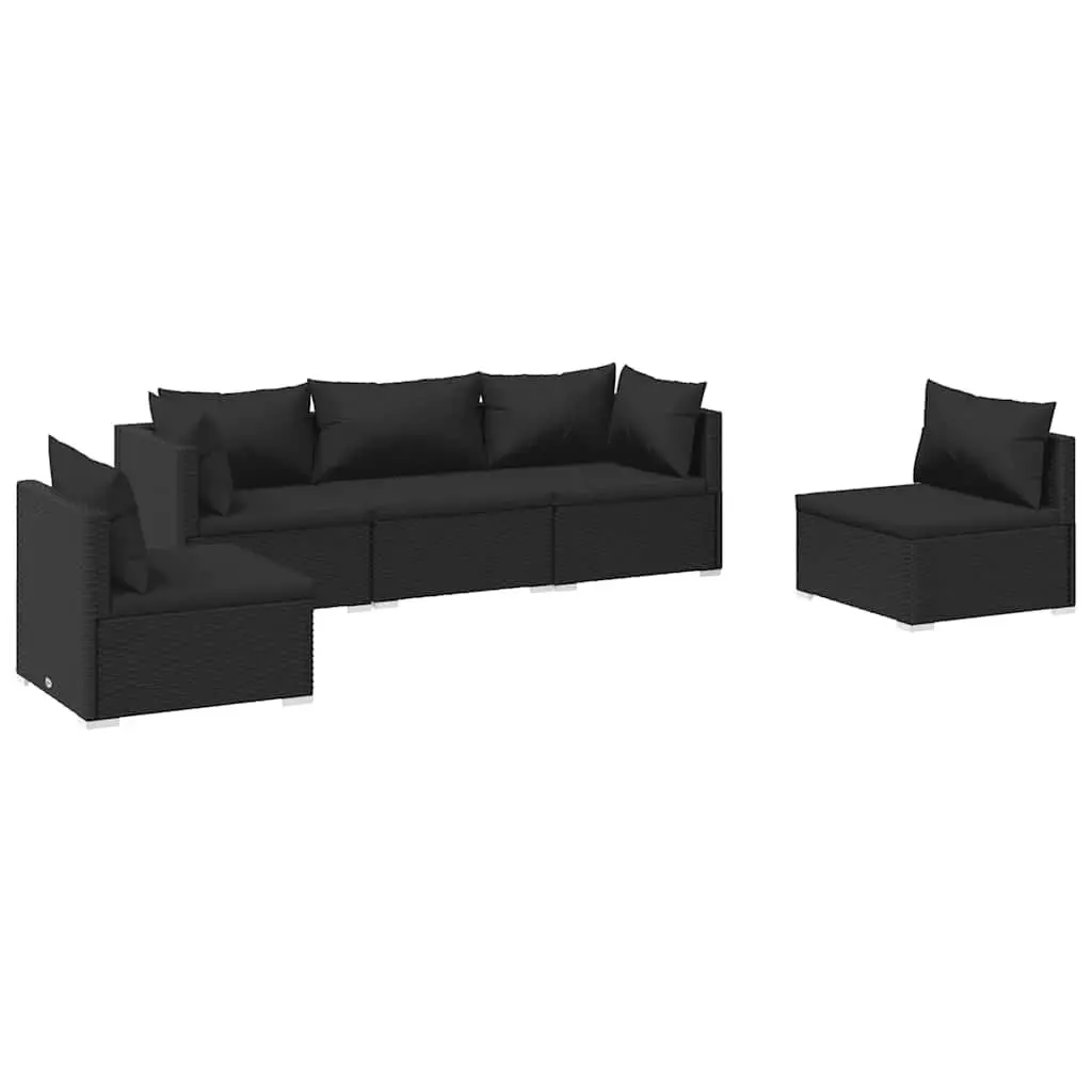 5 Piece Outdoor Lounge Set PE Rattan Black