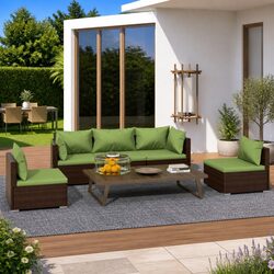 5-Piece Modular Brown Patio Lounge Set with Cushions