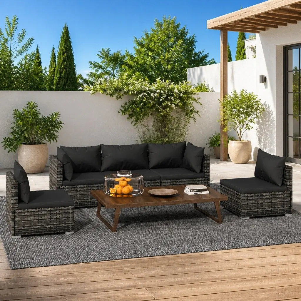 5 Piece Garden Lounge Set in Grey Rattan