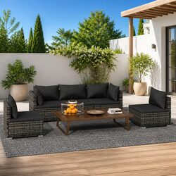 Premium 5 Piece Garden Lounge Set in Grey Rattan
