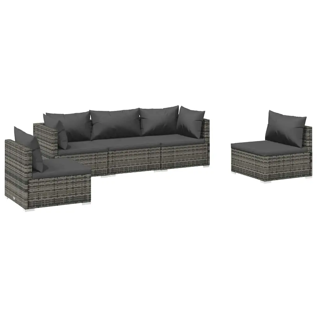5 Piece Garden Lounge Set in Grey Rattan