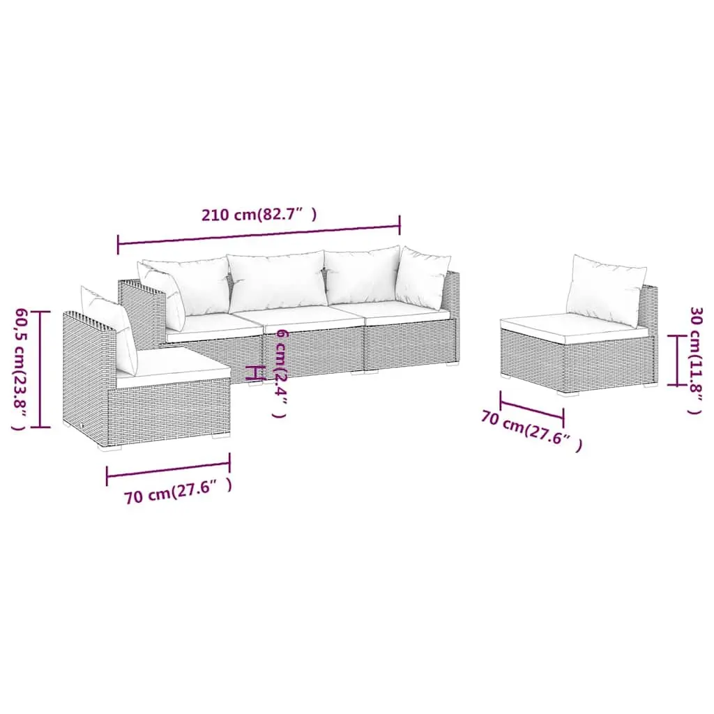 5 Piece Garden Lounge Set in Grey Rattan