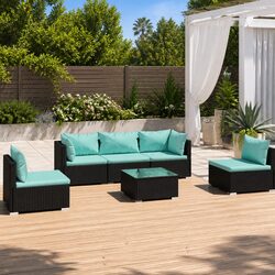 6 Piece Modular Rattan Sofa Garden Lounge Set in Black