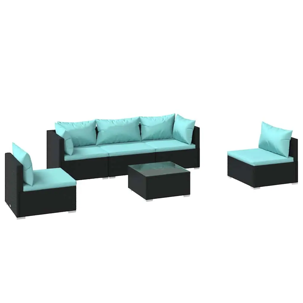 Garden Lounge Set PE Rattan 6 Piece Outdoor Patio Furniture Black