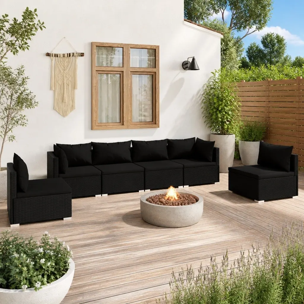 6-Piece Modular Rattan Sofa Set for Garden Lounge