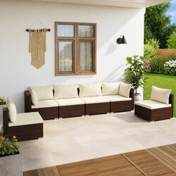 Durable 6-Piece Brown Garden Lounge Set with Cushions