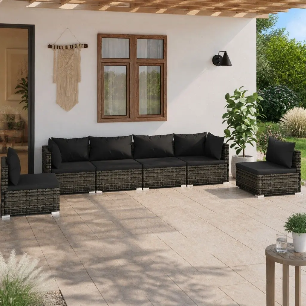 Garden Lounge Set Poly Rattan 6 Piece Outdoor Patio Furniture Grey with Cushions