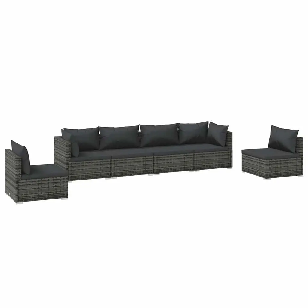 Garden Lounge Set Poly Rattan 6 Piece Outdoor Patio Furniture Grey with Cushions