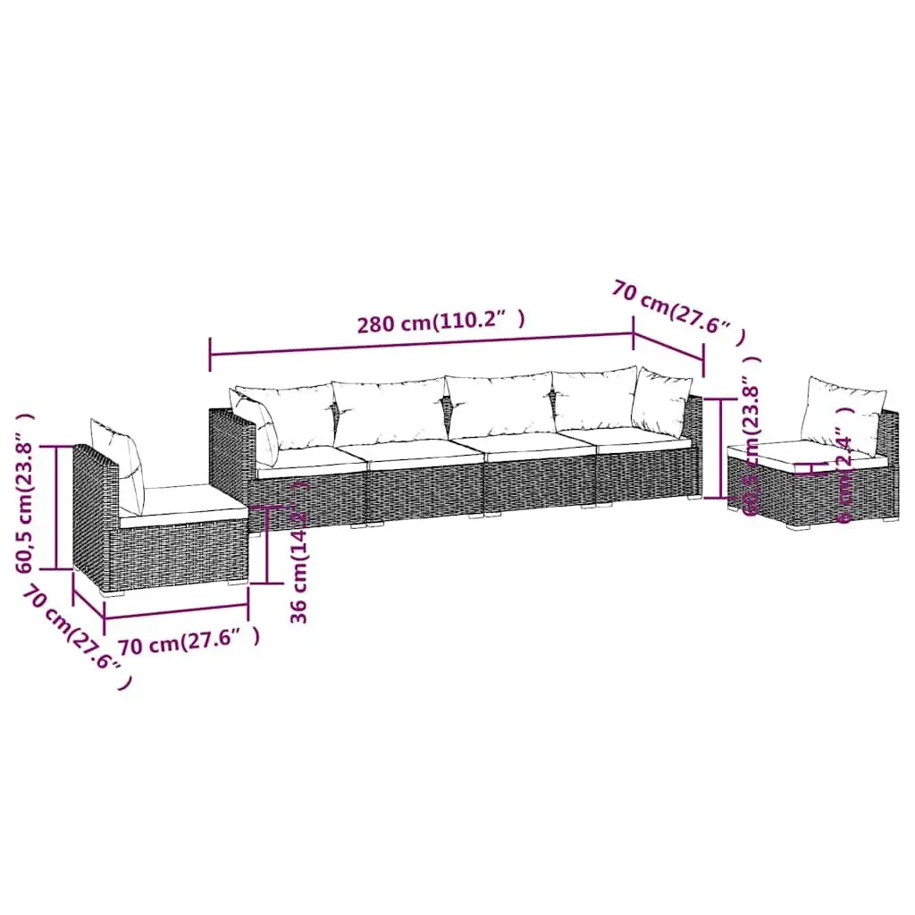 Garden Lounge Set Poly Rattan 6 Piece Outdoor Patio Furniture Grey with Cushions